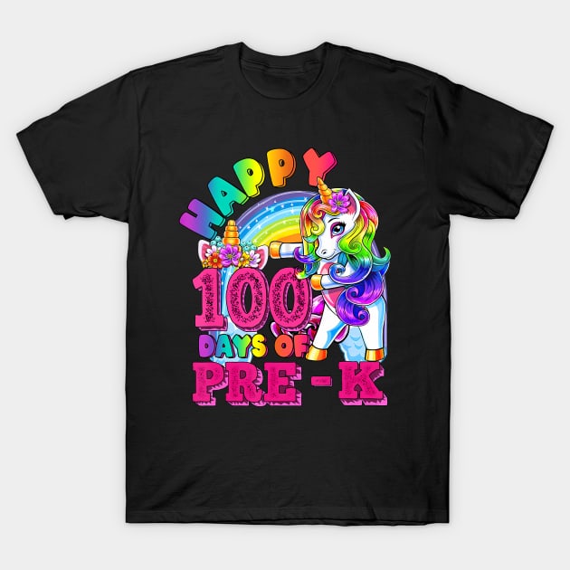 Dabbing Unicorn 100th Day Of School PreK Kid Girls Teacher T-Shirt by Saboia Alves